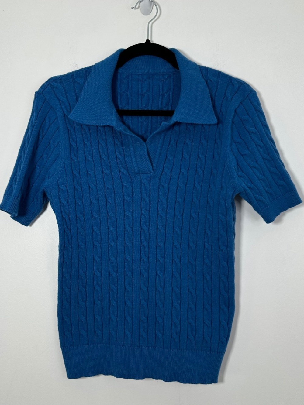 Shein Women’s Large Blue Short-Sleeve Cable Knit Sweater Great Condition - Picture 1 of 6